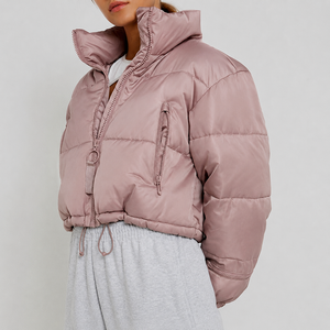 Women's Oversized Cropped Puffer Jacket – Lightweight <b>Quilted</b> Winter Coat with Stand Collar and Adjustable Hem - Product Image 1