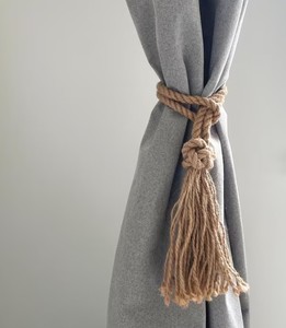 Jute <b>Curtain</b> Tieback with Diamond Knot and Tassel – Boho Rope <b>Curtain</b> Holder - Product Image 3