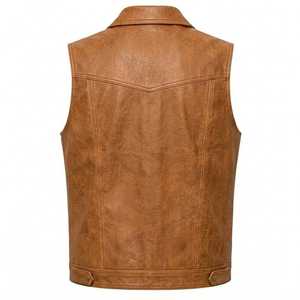 Modern <b>Retro</b> Brown Genuine Leather Vest for Men Premium Sleeveless Western Biker <b>Jacket</b> with Classic Button Front - Product Image 2