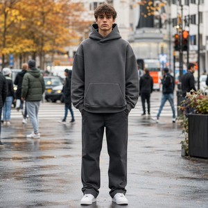 High Quality 100% Cotton Oversized <b>Hoodie</b> For <b>Men</b> Custom Logo High Neck Drawstring Hood <b>Thick</b> Thermal Winter Street Wear Hoodies - Product Image 5