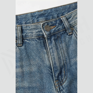Jean en denim déchiré taille haute coupe large pour homme, style décontracté en coton, délavé, style automne - Product Image 4