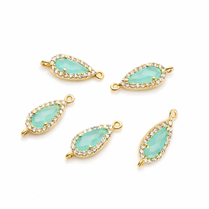 Connecteur de pendentif en calcédoine aqua en forme de poire 9x3mm avec pavé de zircon cubique et double passant, composant de bijoux, vente en gros - Product Image 1
