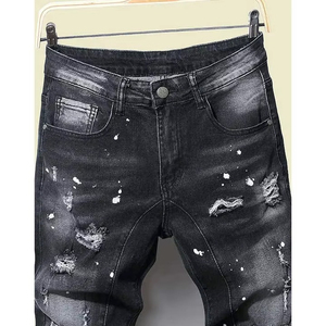 Men's New Solid Blue Denim Straight Leg Pants Casual Loose High <b>Waist</b> <b>Elastic</b> Trousers Winter <b>Jeans</b> Pant Embroidered Technics - Product Image 2