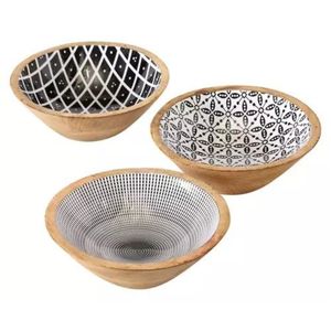 Bol à salade en bois imprimé à la main, revêtement émaillé, qualité alimentaire, bol de service décoratif, vaisselle rustique, bol à fruits en bois - Product Image 4