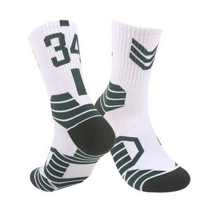 White Athletic <b>Socks</b> with Number 34 Geometric Pattern Breathable <b>Polyester</b> Cotton Ankle Length for Basketball Adults Summer - Product Image 1