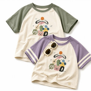 เสื้อยืดเด็กแขนสั้นลายการ์ตูนผ้าคอตตอนผสมสไตล์ลำลองสำหรับเด็กชายและเด็กหญิงใส่สบายในชีวิตประจำวัน - Product Image 2