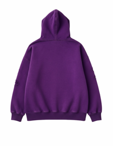 Sweat à capuche zippé pour homme, violet, effet vieilli, coupe oversize, style vintage, déchiré, en polaire, streetwear, avec poches - Product Image 4