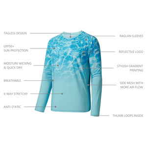 เสื้อตกปลาแขนยาวคุณภาพสูง ระบายอากาศได้ดี กันน้ำ UPF50+ แห้งเร็ว ไซส์ใหญ่ สำหรับผู้ชาย - Product Image 3