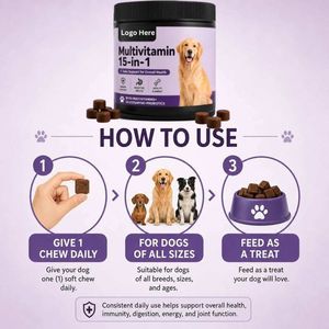 10+1 Multivitamines à croquer pour chats et chiens, 4 milliards d'UFC de probiotiques, soutien immunitaire, digestif, articulaire, cutané et pelliculaire, saveur naturelle, 2g, toutes races - Product Image 6