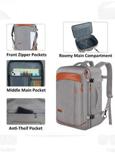 Premium Business Travel Backpack Set with Packing Cubes Water Resistant Laptop <b>Rucksack</b> Grey Brown Accent - Product Image 2