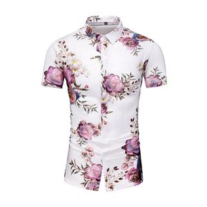 Men's Floral Printed Short Sleeve <b>Slim</b> <b>Fit</b> Casual <b>Shirt</b> Breathable Woven Polyester <b>White</b> - Product Image 1
