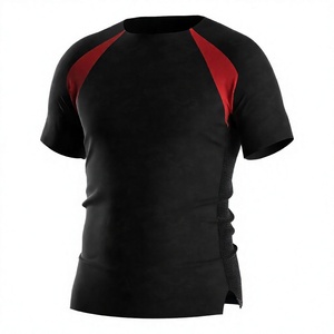 Camiseta de Fútbol de Manga Corta para Hombre, Color Negro y Rojo, Cuello Redondo, Absorbe la Humedad, Transpirable, Ajustada, Ropa de Entrenamiento - Product Image 4