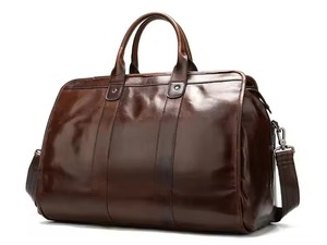 Bolsa de Viaje de Cuero Genuino Moderna y Premium, Color Marrón Oscuro, Unisex, con Cierre, Ligera y Resistente - Product Image 4