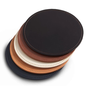 Custom Logo Wholesale Luxury PU Leather Drink Coasters Waterproof Round Non-Slip Heat Resistant Coffee Cup <b>Mat</b> Set for Home <b>Bar</b> - Product Image 1