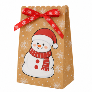 Sacs à friandises en papier kraft de Noël festifs avec ruban, emballage imprimé pour les fêtes, pour bonbons, biscuits, petits cadeaux et cadeaux de fête - Product Image 1