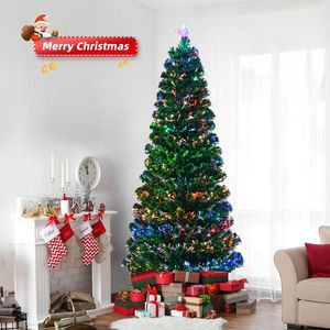 7 FT Pre-Lit Artificial Christmas Tree with 280 <b>Branch</b> Tips and Top Star Fiber Optic <b>Lighted</b> Xmas Deco Holiday Christmas Tree - Product Image 5