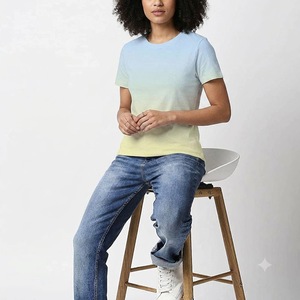 Camiseta de manga corta con cuello redondo y estampado tie-dye para mujer, estilo urbano, personalizada, con diseño de colores, longitud regular, informal de verano - Product Image 4