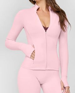 Chaqueta deportiva de cuello alto para mujer, estilo Lulu, ajustada, con cremallera completa, orificios para los pulgares, para correr, top de gimnasio que realza el contorno, ropa deportiva transpirable - Product Image 4