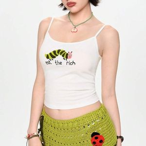 Camiseta sin mangas de algodón con tirantes finos y bordado de dibujos animados personalizado para mujer, ajuste ceñido, chaleco de verano, venta al por mayor OEM - Product Image 3