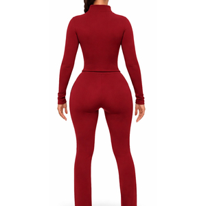 Ensemble de sport 2 pièces sans couture pour femme : soutien-gorge de sport à manches longues et pantalon taille haute – Tenue de gym et yoga pour femme - Product Image 2