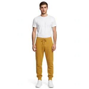 <b>Men</b> Mustard Jogger Sweatpants Elastic Waist Drawstring Pocket <b>Cuffed</b> Ankle Casual Fleece Track Pants Custom Color OEM Supplier - Product Image 1