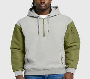 Sweat-shirt à capuche zippé à quart de tour pour homme, gris olive, à manches raglan, coupe oversize, en polaire décontractée, pour l'automne - Product Image 3