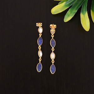Boucles d'oreilles pendantes en argent sterling 925 avec pierres précieuses lapis-lazuli et nacre pour femmes - Product Image 4
