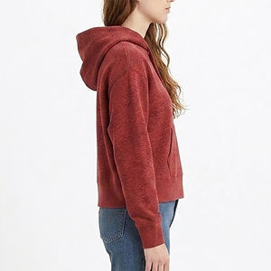 Sudadera con capucha roja para mujer, de color sólido, manga larga, de algodón y forro polar, informal, con bolsillos, para otoño, a precio económico. - Product Image 3