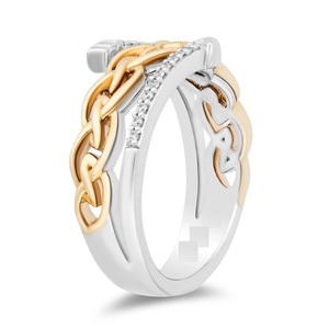 Bague Cocktail Flèche Bicolore Bijoux Impériaux en Argent 925 Plaqué Or 14K avec Perle d'Eau Douce Sertie Clos – Bijoux de Luxe - Product Image 2