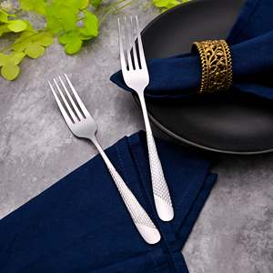 MiniGlow Stainless Steel Metal and Wood Mini Dessert <b>Forks</b> (Set of 2) for Dining Fruit Camping Tableware Silver - Product Image 1