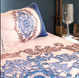 <b>Royal</b> <b>Blue</b> And Peach Printed Bedsheet Set With Elegant Floral Mandala Pattern Luxury Bedroom <b>Bedding</b> Decor - Product Image 1