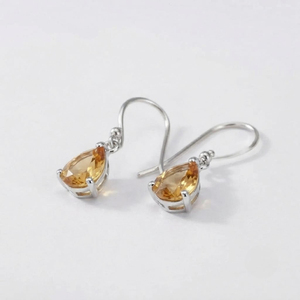 High Quality 925 Sterling Silver Rhodium Plated Bohemian <b>Citrine</b> Hook Danglers Pear Shape Claw Setting Women's <b>Earrings</b> Party - Product Image 3
