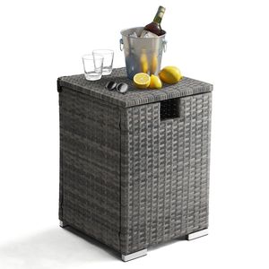 Tavolino Laterale in Rattan Grigio Sfumato per Stoccaggio Bombole Gas 40x40x57cm con Struttura in Ferro - Product Image 1