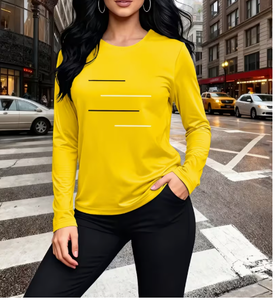 Sudadera de Punto Amarilla de Manga Larga con Cuello Redondo para Mujer, Estampado de Dibujos Animados, Transpirable, Informal, 180g, Decoración con Letras, para San Valentín - Product Image 1