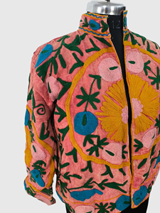 Veste à col mandarin en coton brodée à la main avec des motifs floraux, manches longues, longueur normale, pour femmes adultes, style Prairie Chic, idéale pour le printemps - Product Image 5