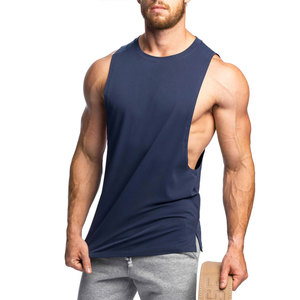 Débardeur sans manches bleu marine pour homme, col rond, tricoté ajouré en coton, couleur unie, décontracté, respirant, pour l'entraînement - Product Image 1