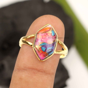 New Arrival Orange Dahlia Copper <b>Turquoise</b> <b>Ring</b> 10x14mm Hexagon <b>Ring</b> 925 Sterling Silver 18K Micron Gold Plated Colorful Jewelry - Product Image 5
