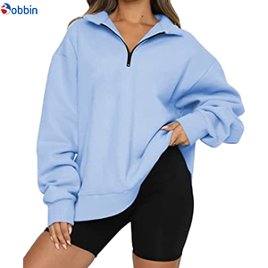 Customizable Style Women's Oversized Solid Color Half-Zip <b>Stand</b> Collar <b>Drop</b>-Shoulder Long Sleeve Sweatshirt Autumn Knitted - Product Image 3