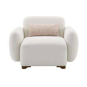 Poltrona Darius Beige in tessuto bouclé con 1 cuscino decorativo, elegante mobile da soggiorno - Product Image 6