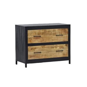 Mesita DE NOCHE DE DOBLE cajón de madera maciza de mango de estilo industrial moderno, mesita de noche con marco negro para dormitorio y sala de estar, uso doméstico - Product Image 1