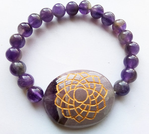 Premium Quality Natural <b>Amethyst</b> Crown Chakra Beaded Adjustable <b>Bracelet</b> Genuine Agate Item Buy Online at Amayra Crystal Exports - Product Image 5