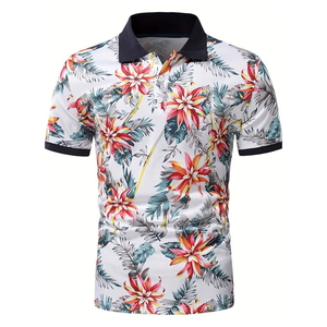 Flower Sublimation Printing Summer Outdoor Shirts, Stretch Shorts Sleeve Men's <b>Clothes</b> Printed Men's Polo Shirt - Product Image 2