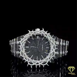 Montre de luxe entièrement sertie de diamants, lunette à pointes, diamants Moissanite VVS en argent sterling 925, automatique, pour homme, style Hip Hop - Product Image 4