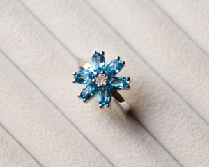 Natural Blue Topaz Flower Marquise-Cut Cluster <b>Statement</b> <b>Ring</b> In 925 Sterling Silver - Product Image 1
