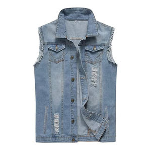 Gilet en jean sans manches pour homme, fabriqué en usine, le plus vendu, avec poches avant – Gilets et vestes en jean en promotion - Product Image 1