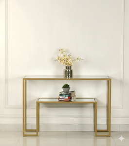 Juego de mesas de consola apilables Bridgeview Gold Metal – Mesas de entrada minimalistas con espejo - Product Image 5