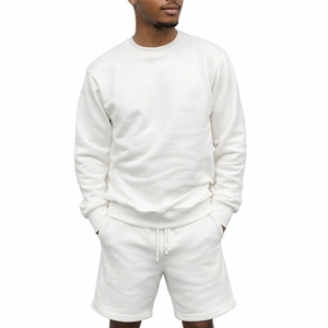 Men <b>White</b> Crewneck Sweatshirt And Shorts Set Casual Two Piece <b>Tracksuit</b> Comfortable Lounge Activewear Outfit Premium Sweatshirt - Product Image 1