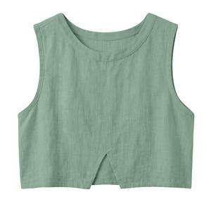 Débardeur tricoté à col rond pour femme, coupe classique, couleur unie, grande taille, sans manches, court, léger et respirant, idéal pour l'été - Product Image 2