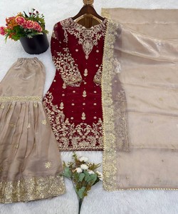 Conjunto de Kurti Sharara y Dupatta de Lujo para Mujer, Ropa Tradicional India para Fiestas, Colección Boutique, Vestidos Estilo Dubái, Seda de Secado Rápido - Product Image 2