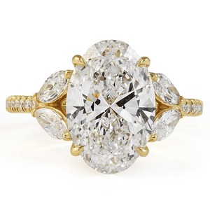 3.54 Carat Oval Angled Marquise Lab Diamond Five Stone Yellow <b>Gold</b> Rhodium Plated Engagement & Anniversary Luxury <b>Cocktail</b> <b>Ring</b> - Product Image 1